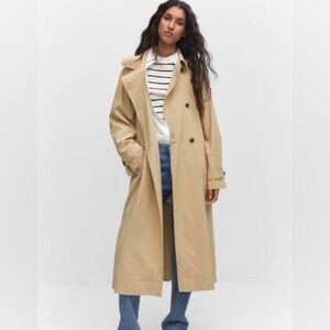 Mango Beige Women's Fluid Tencel Double Breasted Trench Coat